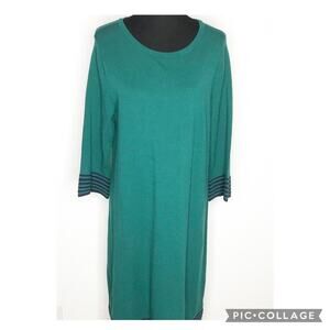 Boden green navy blue striped trim sweater shift dress size 16